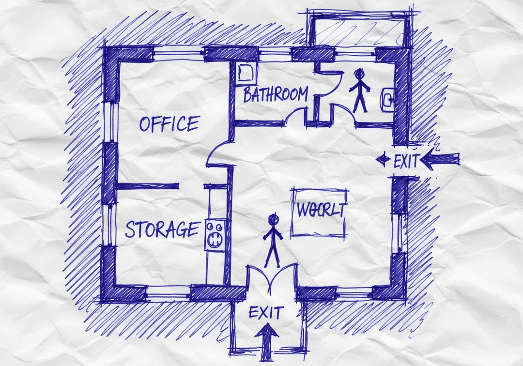 Hand-drawn workplace floor plan