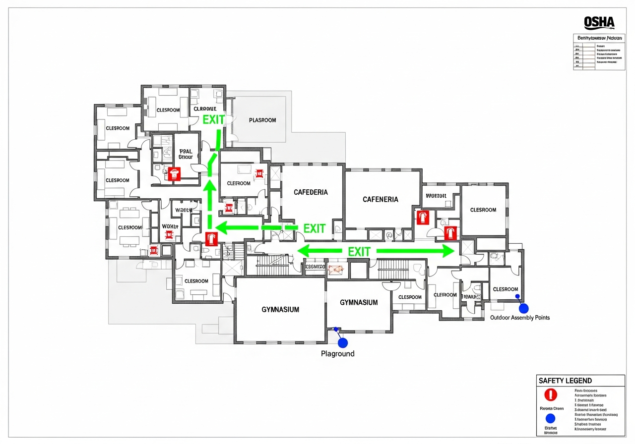 Elementary School - OSHA compliant evacuation map template