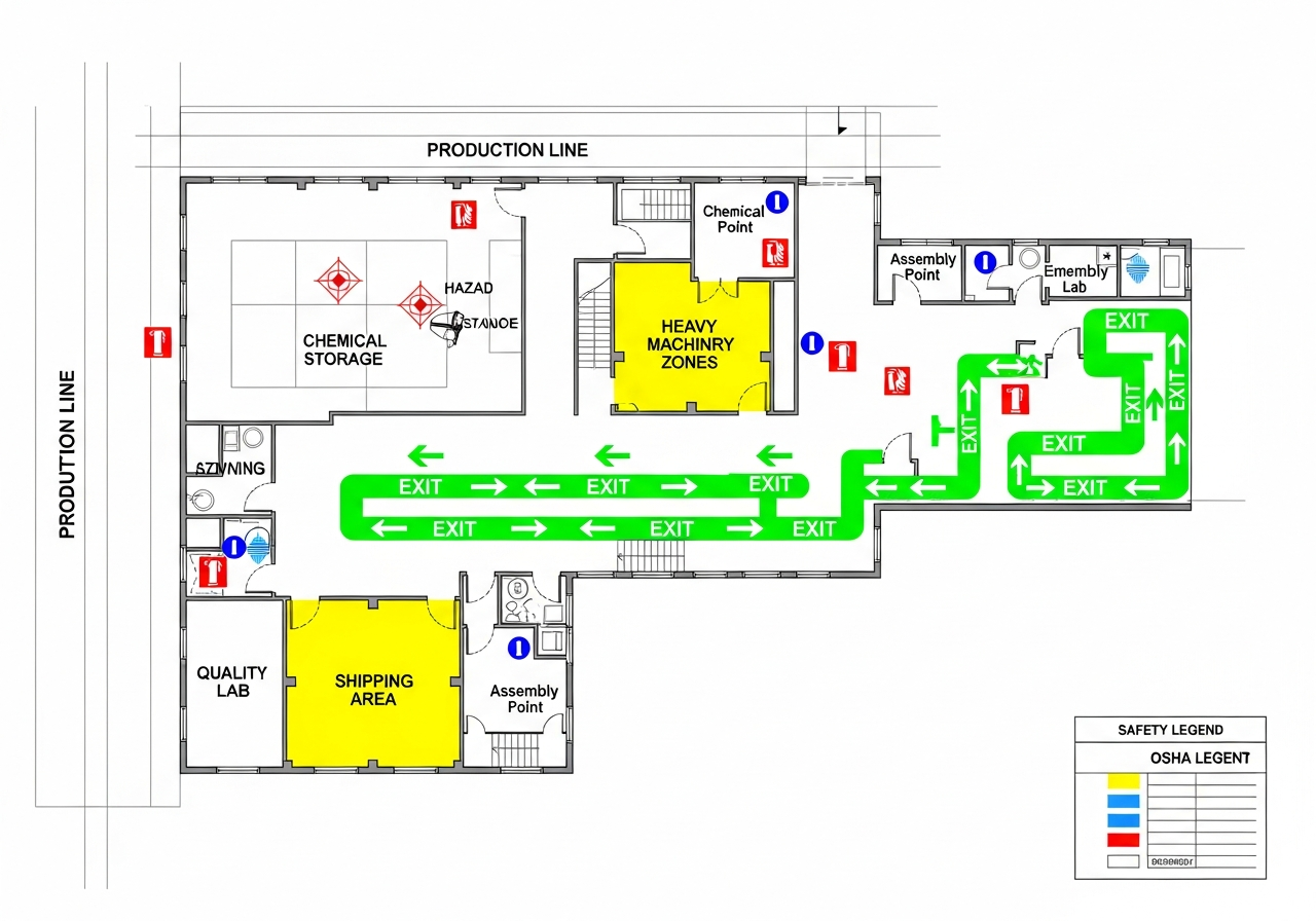 Light Manufacturing - OSHA compliant evacuation map template