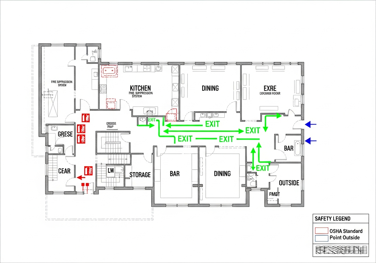 Fast Food / Quick Service - OSHA compliant evacuation map template