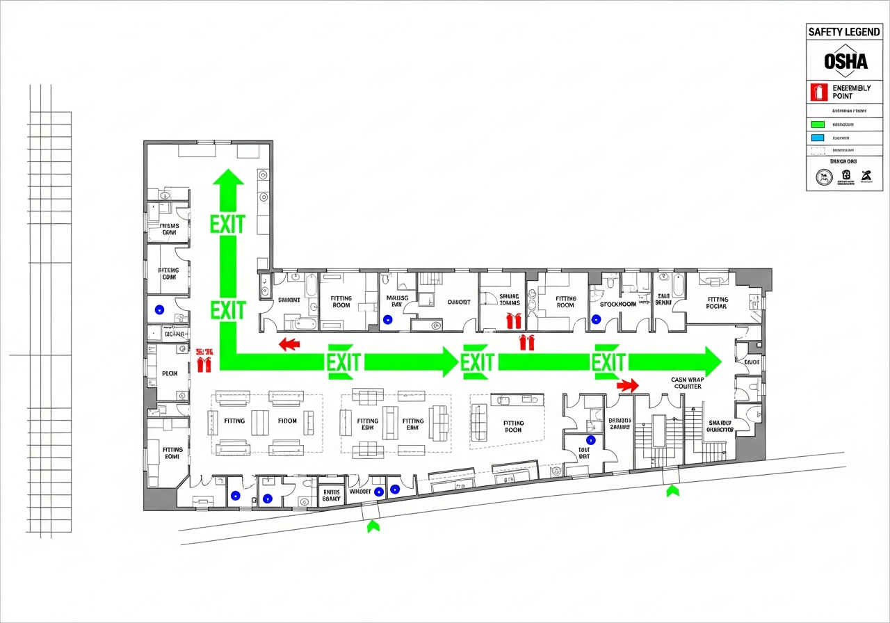 Small Retail Store - OSHA compliant evacuation map template